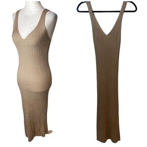 Mod Ref ribbed maxi dress, color tan, bodycon, minimalist size Small, NWOT